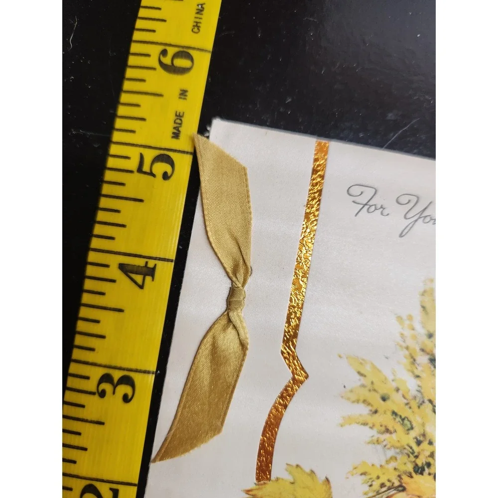 Vintage 1945 Birthday Card Autumn Leaves Gold Foil Ribbon Ephemera 1940s Berta